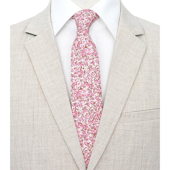 Floral Skinny Tie for Men Pink Daisy - Picture 4 of 7